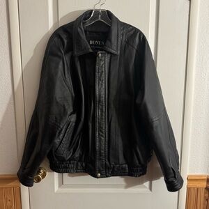 Black Leather Bomber Jacket for Men